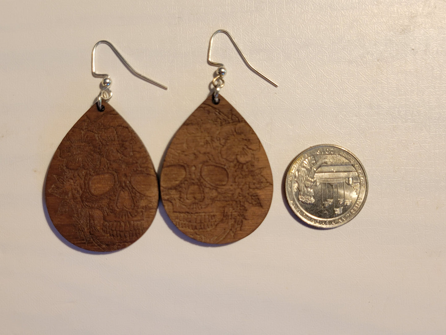 Walnut Engraved Sugar Skull Earrings